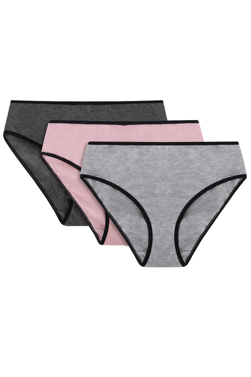 Vivisence 4016 3-pack Majtki figi, gumka czarna: szary/róż/grafit
