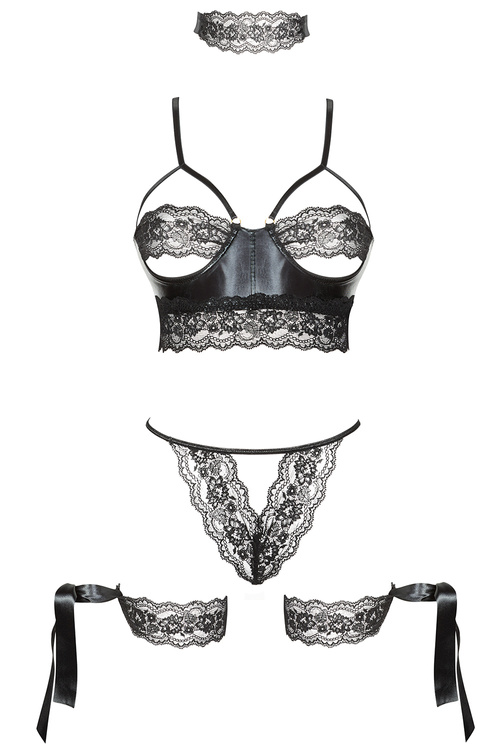 Komplet biustonosz + stringi + podwiązki + choker Beauty Night Shaquila set BN6496 black