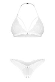 Obsessive Weddya 3 pcs set komplet biustonosz i stringi z paskami white