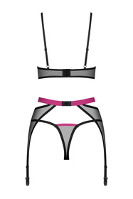 Komplet biustonosz + stringi + pas do pończoch Obsessive Novenes 3-pcs set black
