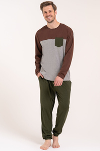Moraj piżama męska z kieszonką i długim rękawem patt 1-brown/grey/green