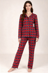 Vivisence 2067 piżama koszulowa w kratę czerwony-krata