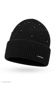 Vivisence 70133 czapka prążkowana z wełną merino i kaszmirem, czarny