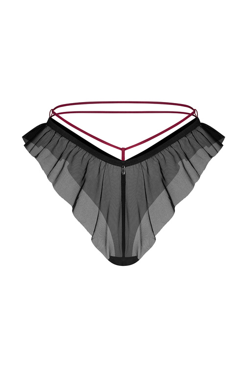 Obsessive Parisel panties figi z falbanką i paskami, bordo-czarny
