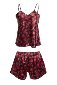 Nocna komplet top + szorty Dkaren DK-KK-012 czerwono-czarny