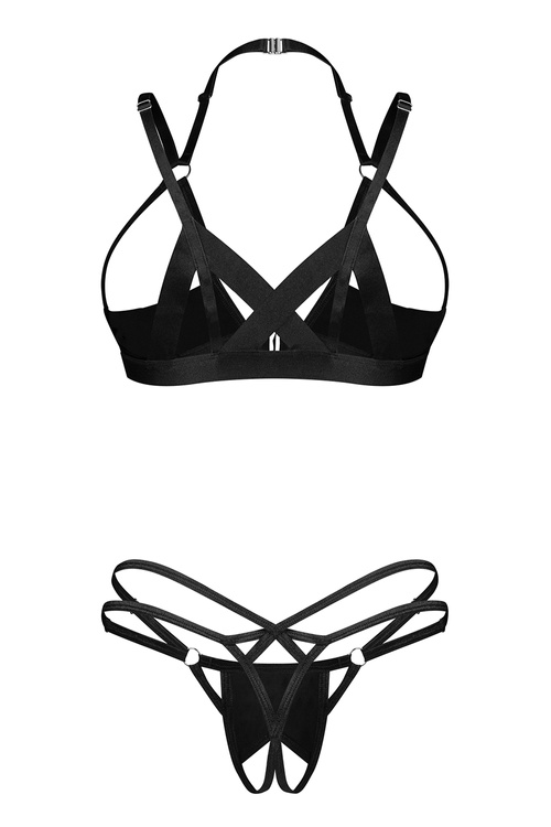 Komplet półbiustonosz + stringi otwarte Obsessive Keira Lise 2-pcs crotchless set czarny
