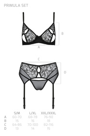 Passion Primula set Nocna komplet biustonosz + stringi + pas do pończoch, black