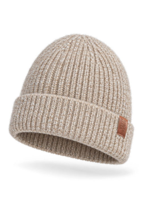 Vivisence 70123 Czapka beanie damska prążkowana z wywinięciem, beżowy