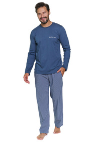 Doctor Nap PMB.7522 Piżama męska bawełniana długi rękaw, denim blue