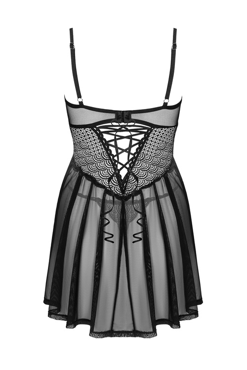 Nocna komplet koszulka + stringi Obsessive Chemeris babydoll czarny