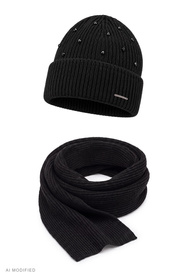Vivisence 70133 KMPL komplet czapka i szalik wełna merino, czarny
