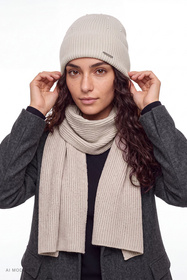 Vivisence 70133 KMPL komplet czapka i szalik wełna merino, beżowy