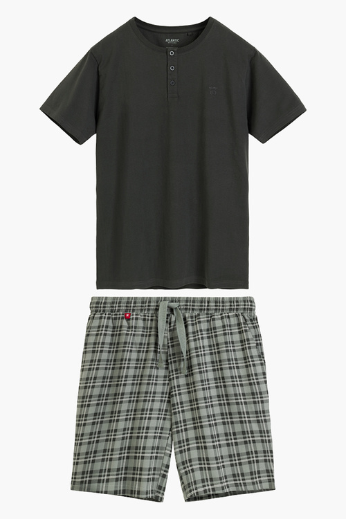 Atlantic NMP-401 piżama męska z szortami w kratę granat/denim