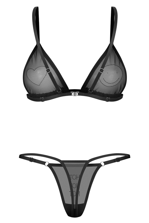 Obsessive Wet Me 2-pcs set komplet top i stringi siateczkowy black