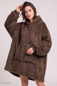 Vivisence 5028 szlafrok z kapturem oversize z kieszenią, brązowy