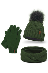 Komplet czapka+komin+rękawiczki Vivisence 7014 Kmpl+R zielony 