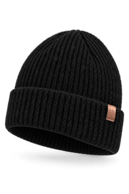 Vivisence 70123 Czapka beanie damska prążkowana z wywinięciem, czarny