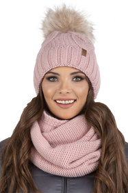 Komplet czapka+komin+rękawiczki Vivisence 7014 Kmpl+R pudrowy róż