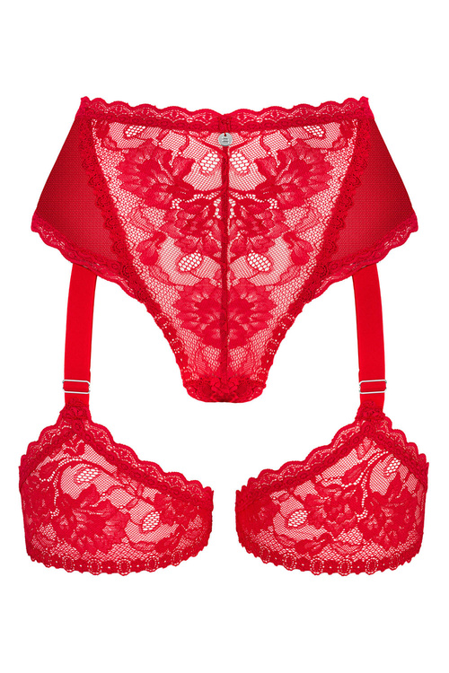 Obsessive Belovya garter panties Majtki figi z pasem, czerwony