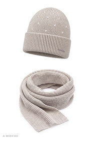 Vivisence 70133 KMPL komplet czapka i szalik wełna merino, beżowy