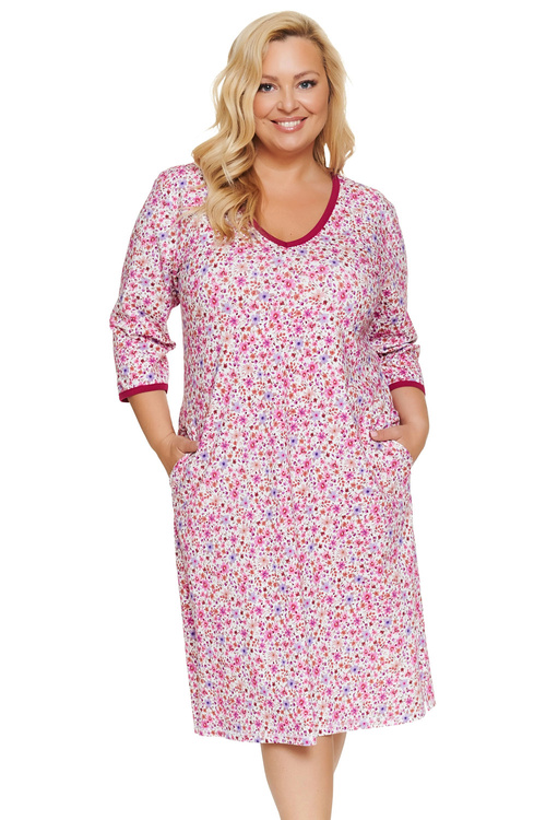 Doctor Nap TB.7559 Koszula nocna damska bawełniana z kieszeniami, fuchsia meadow