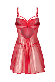 Obsessive Gifty komplet babydoll i stringi z kokardą, red
