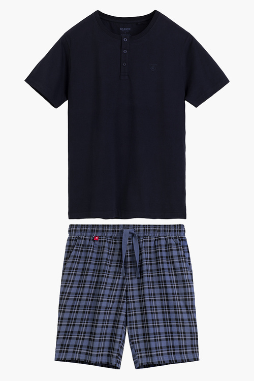 Atlantic NMP-401 piżama męska z szortami w kratę granat/denim