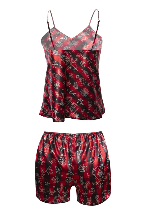 Nocna komplet top + szorty Dkaren DK-KK-012 czerwono-czarny