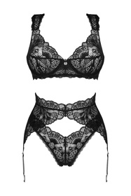 Nocna komplet biustonosz + stringi + pas do pończoch Obsessive Donna Dream 3-pcs set czarny