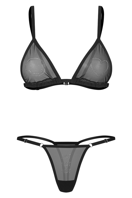 Obsessive Wet Me 2-pcs set komplet top i stringi siateczkowy black