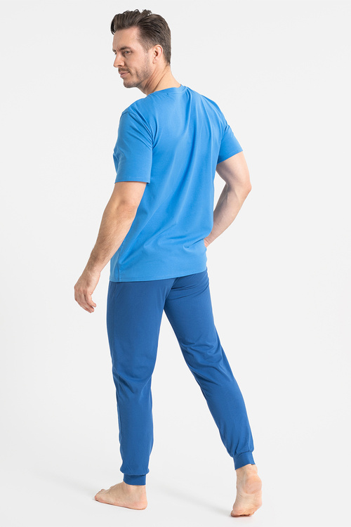 Moraj PDM4100-012 piżama męska z napisem i kieszeniami blue