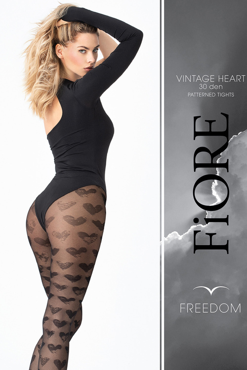 Fiore Vintage Heart 30 DEN G6072 Wyrób pończoszniczy rajstopy, black