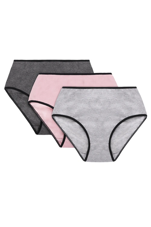 Majtki wysokie figi Vivisence 4017 3-pack gumka czarna: szary/róż/grafit