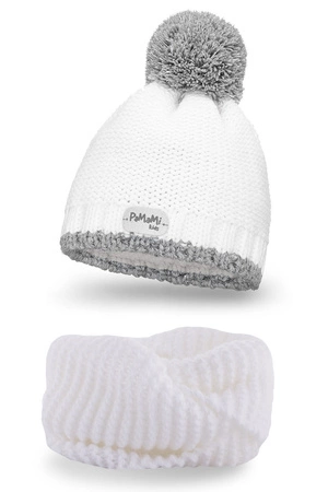 Pamami 17207+17251 dziecięcy komplet czapka i komin z podszewką biały