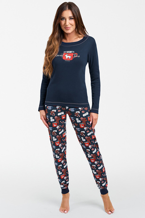 Nocna piżama Italian Fashion Makala dł.r. dł.sp. granat/druk