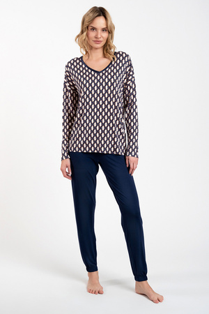 Nocna piżama Italian Fashion Milda dł.r. dł.sp. druk/granat 