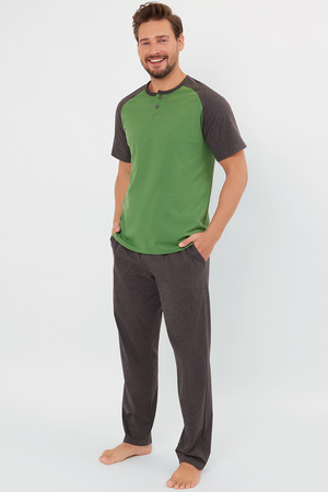 Piżama Italian Fashion Aleksander kr.r. dł.sp. zielony/c.melanż 