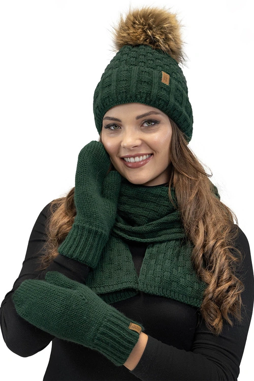 Komplet czapka+szalik+rękawiczki Vivisence 7015 Kmpl+R zielony 