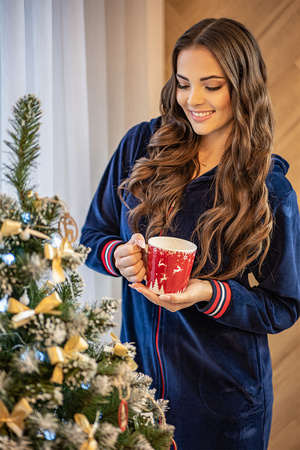 Szlafrok Vivisence 5018 granatowo-czerwony