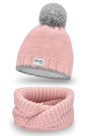 Pamami 17207+17251 dziecięcy komplet czapka i komin z podszewką pudrowy róż