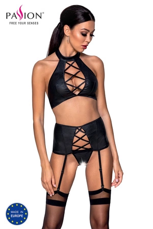 Passion Nancy set Nocna komplet biustonosz + stringi + pas do pończoch, black