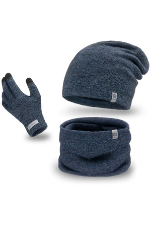 Pamami 15012+16106+16180 komplet czapka komin rękawiczki granatowy melanż