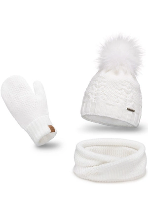 Pamami komplet czapka komin rękawiczki ocieplany biały