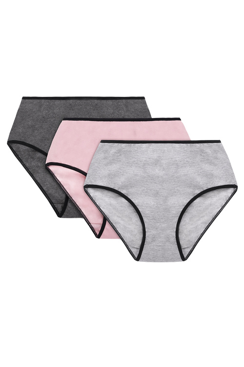 Majtki wysokie figi Vivisence 4017 3-pack gumka czarna: szary/róż/grafit