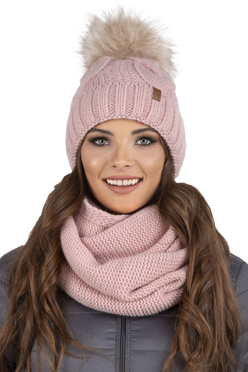 Vivisence 7014Kmpl Komplet czapka+komin, pudrowy róż