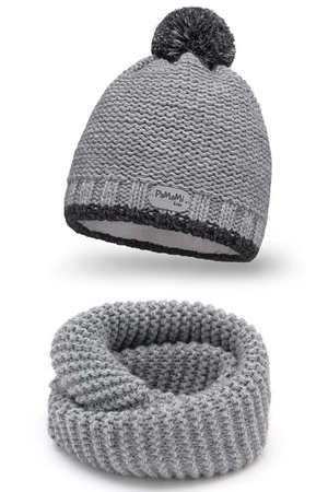Pamami 17207+17251 dziecięcy komplet czapka i komin z podszewką jasnoszary
