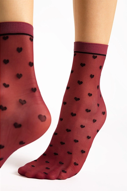 Fiore Elia 20 DEN skarpetki w serduszka burgundy
