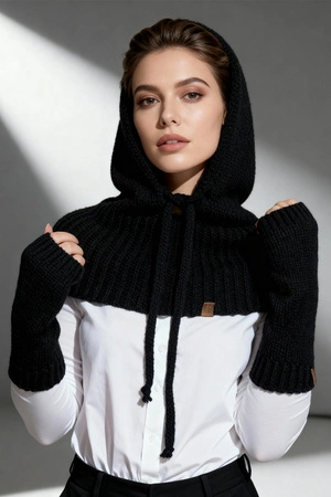 Komplet kaptur+rękawiczki Vivisence 70110Kmpl czarny