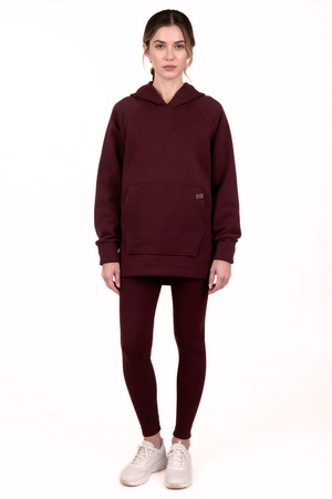 Vivisence 9207kmpl komplet bluza z kapturem, prążkowane legginsy bordowy