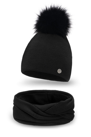 Pamami 15534+15604 komplet czapka z pomponem i komin czarny